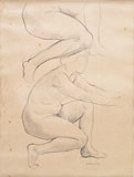 FELICE CARENA, Studies of a Female Nude Crouched, black chalk